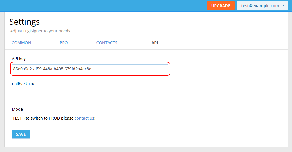 eSignature API Settings