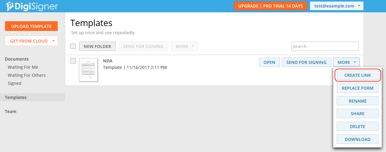 Create Link Option