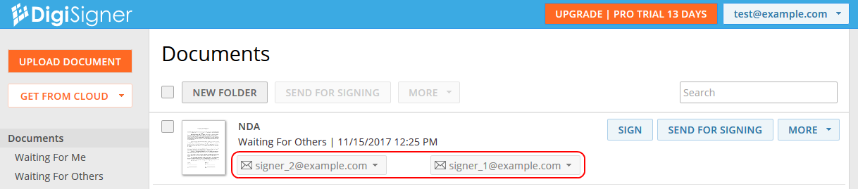 Document List with Email Addresses