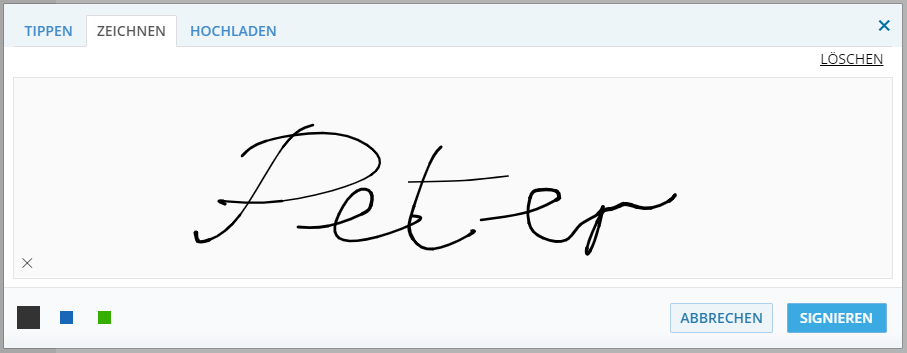 Unterschrift mit der Maus oder Touchpad erstellen